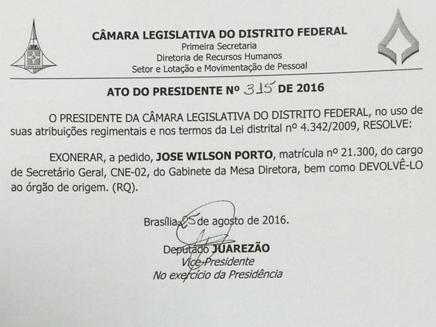 Leia mais sobre o artigo A pedido, secretário-geral da Câmara Legislativa do DF é exonerado
