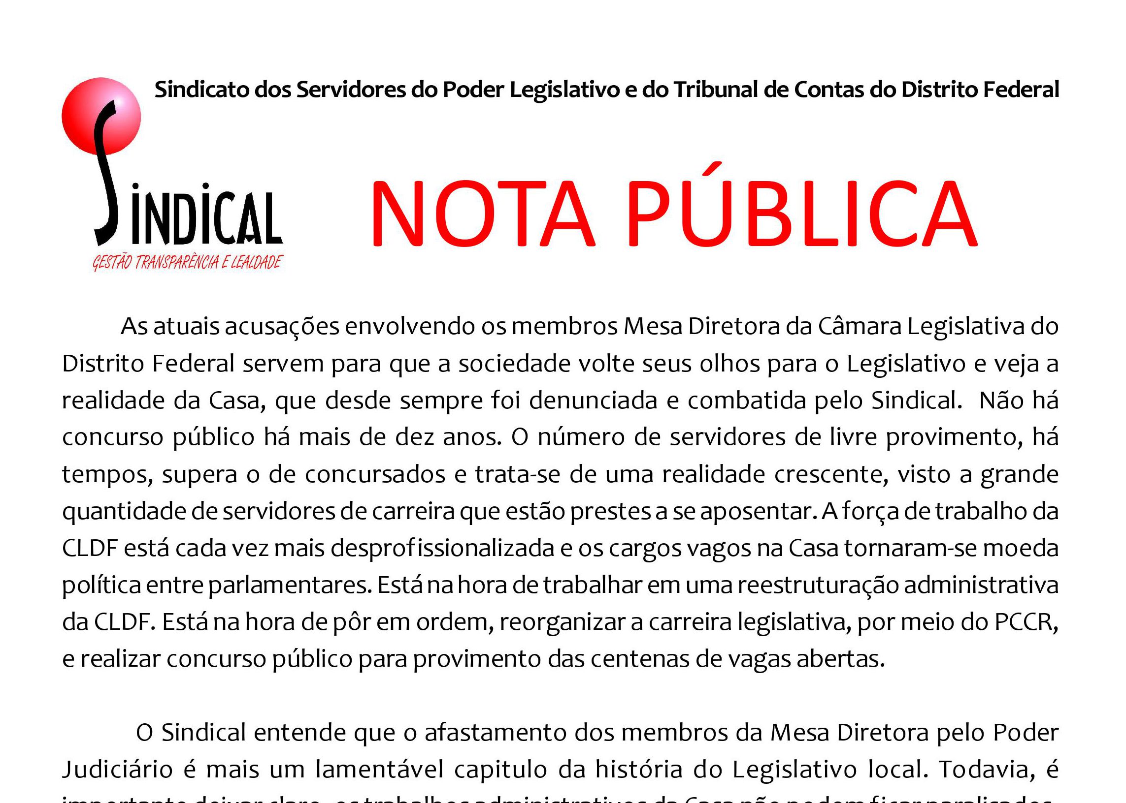 Leia mais sobre o artigo Nota Pública do Sindical